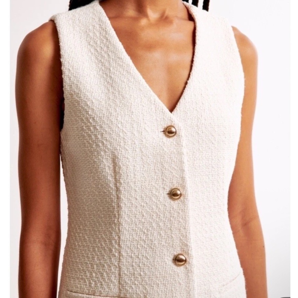 Abercrombie & Fitch Mara Tweed Vest Mini Dress White Size L - Picture 3 of 12